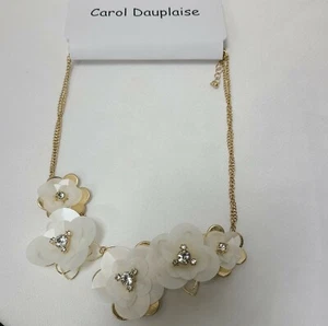CAROL Duplaise FLOWER Necklace gold tone 3D Floral Rhinestones Wedding Fancy New - Picture 1 of 6