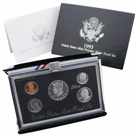1995 S Proof Set Premier Black Box & COA 5 Coins 90% Silver Kennedy US Mint Cover