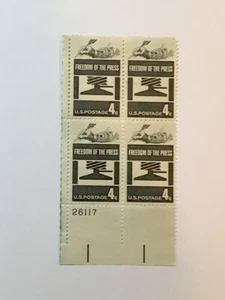 US 4 Cent Freedom Of The Press 1958, Scott# 1119, block of 4, MNH/OG/VF. - Picture 1 of 1
