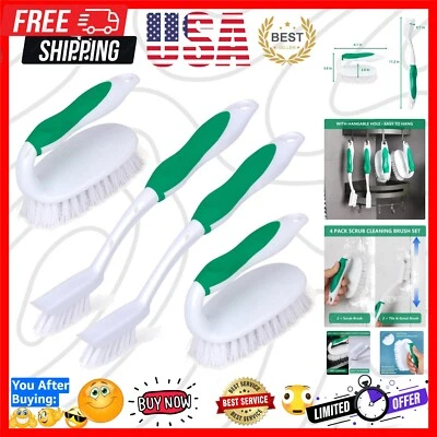 Paquete de 4 cepillos de fregado ergonómicos para azulejos y lechada - raspador incorporado incluido Foto 1 de 4