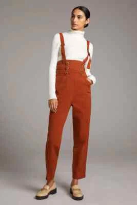 Anthropologie на пуговицах Pinafore комбинезон общий брюки сожжен оранжевый размер 0 XS новый - Изображение 1 из 4