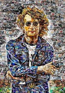 Art Collage Poster Print JOHN LENNON NY Made Out Of 1960-80-s Music Albums - Picture 1 of 8