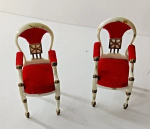 Vintage Doll Furniture 2 Dining Chairs  Red White 4414-9 Petite Princess Fantasy - Picture 1 of 3