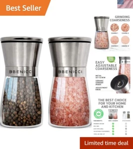 Durable Elegant Salt and Pepper Grinder Set - Glass Shakers with Cleaning Brush - Picture 1 of 8