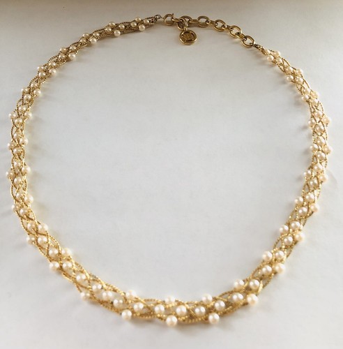 Collana Catena Intrecciata Perla Firmata GIVENCHY Tono Oro