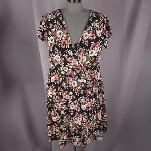 Womens Dress 2X Dark Vintage Floral Faux Wrap Stretchy Soft Romantic Cottagecore - Picture 1 of 12