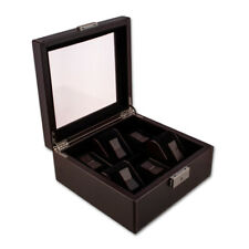 NIVREL watch box organizer for 6 watches brown, glass display, polishing cloth