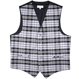 New Polyester Men Tuxedo Vest Waistcoat only plaid & checker gray wedding  - Picture 1 of 3