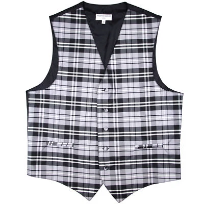 New Polyester Men Tuxedo Vest Waistcoat only plaid & checker gray wedding  - Image 1 of 3