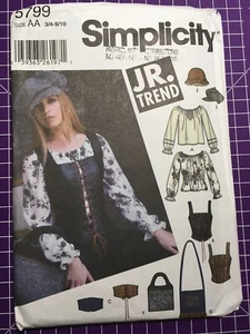 Pattern Simplicity 5799, junior’s peasant blouse corset vest hat bag, 3/4- 9/10 - Picture 1 of 2