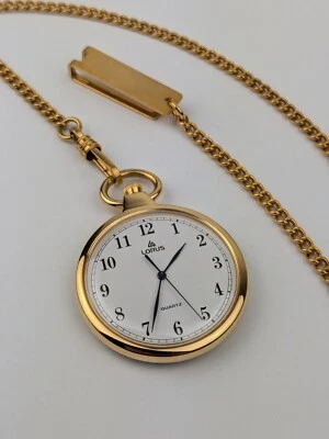 Vtg NEW OLD STOCK Lorus Gold Tone Open Face 36mm Pocket Watch V501-0A00 - Image 1 of 4