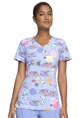 Charlie Brown Snoopy Cherokee Scrubs Tooniforms Peanuts V Neck Top TF666 PNDW - Image 1 of 4