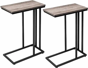 C Shaped End Table Set of 2 Side Table with Metal Frame for Small Spaces Greige - Picture 1 of 13