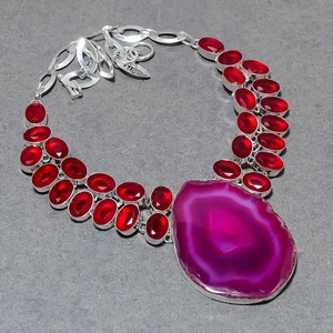Botswana Agate Pink Rubellite Gemstone Fashion Gift Jewelry Necklace 18" SR 6545 - Picture 1 of 7