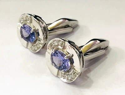 Natural Tanzanite & Diamond with 925 Sterling Silver Cufflink #2592 - Image 1 of 4