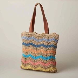 Sundance Catalog  ANABAGLISH  Zig Zag straw tote bag leather handles roomy   NWT - Picture 1 of 6