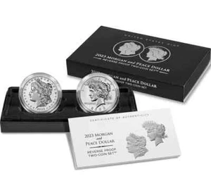 TWO (2) 2023 S SILVER US MORGAN & PEACE DOLLAR REVERSE PROOF 2 COIN SET BOX &COA - Picture 1 of 5