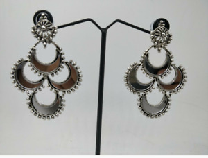 New Indian Ethnic Traditional Bollywood Style Silver Oxidized Jhumka Earrings
