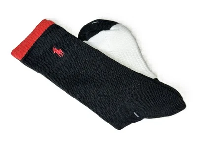 MEIAS POLO MASCULINAS AUTÊNTICAS MISTURA DE ALGODÃO COSTELA RALPH LAUREN PRETO/BRANCO 10-13 - Imagem 1 de 2