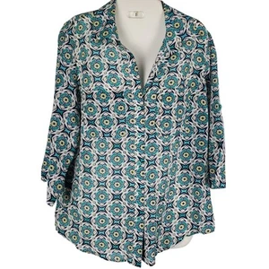 Ann Taylor Blue Green Floral Silk Cotton Blouse Size 6 Quiet Luxury Y2K Office  - Picture 1 of 9