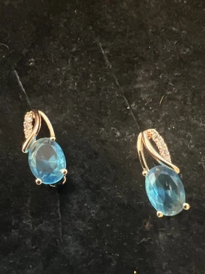 New Women’s 14k Rose Gold Plated Natural Zircon Blue Topaz English Lock Earrings - Image 1 of 2