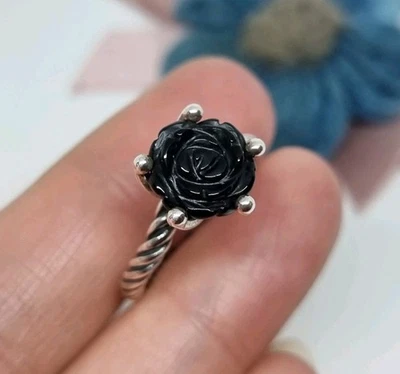 Genuine Pandora Black Onyx Rose Ring size 54 💕 925 ALE   — 第 1/4 张图片