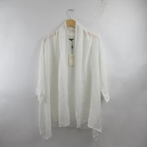 Vivid Open Linen Cardigan Ladies Small White Waterfall Asymmetric Open Light - Picture 1 of 24