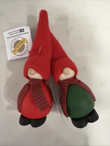 2er Set 💚❤️ SCHWEDISCHE WEIHNACHTEN TOMTE WICHTEL 5,5 ZOLL HOLZPUPPE MIT FILZ - Bild 1 von 8