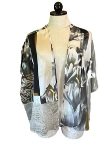 Chico's Travelers Lotus Mix Patchwork Open Duster Jacket Sheer NWT Sz 2 (L) - Picture 1 of 13