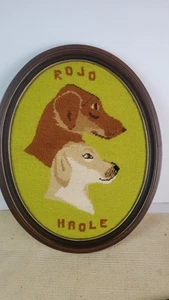 Vintage Needlepoint Dogs Rojo And Haole Picture Framed 12.5x16 - Picture 1 of 8