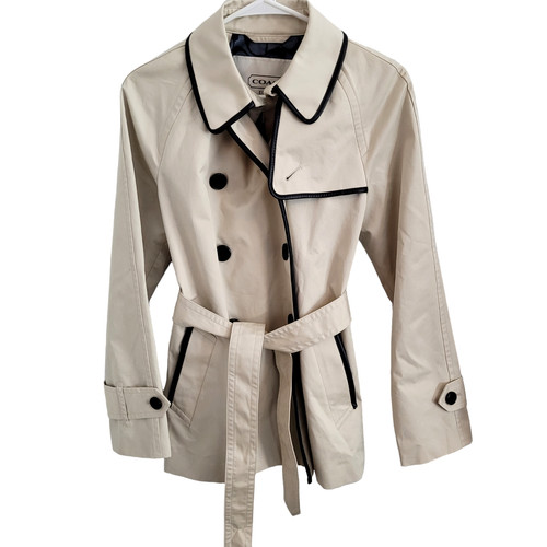 Coach F84237 trincea medio con finiture in pelle blu scuro con cintura doppio petto