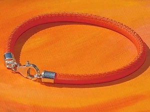 Mens / Ladies 4mm Orange nappa leather & sterling silver bracelet - Lyme Bay Art - Picture 1 of 3