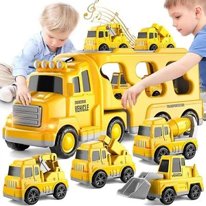 7 IN 1 Feuerwehrauto LKW Autotransporter LKW Kinder Spielzeug Auto Fahrzeugset - Bild 1 von 18