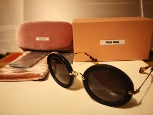 NEW Miu Miu MU08RS VIG5D1 Sunglasses Blue Gold / Grey Gradient 49-28-140mm - Picture 1 of 6