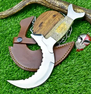 Handmade Crescent Half-Moon Ritual Knife, Unique Curved Blade, Leather Sheath 80 - Picture 1 of 9