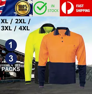 POLOLSP Hi Vis Viz Safety Polyester Work Wear Long Sleeve Polo Shirt T-Shirt ME - Picture 1 of 1