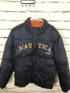 Nautica Mens Size XL (18/20) Blue/Orange Zip Up Puffer Jacket - Picture 1 of 5