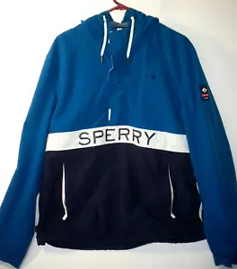 Sperry Men's Size Med Nautical Blue & Navy 1/2 Zip Windbreaker Hoodie Jacket - Picture 1 of 9