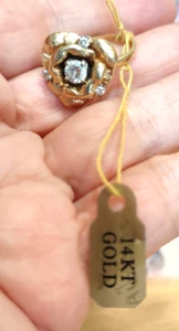 14 KT Yellow Gold Designer Rose Ring 3/8 Ct Dazzling Center Diamond Size 7 - Picture 1 of 11