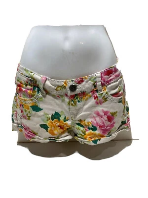 Vanilla Star Women's Multi Color Floral Distressed Jean Shorts Sz 5 Cotton Blend - Image 1 of 4