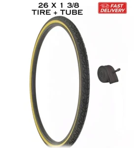 26 x 1 3/8 Bicycle Black Gum Wall Tire + Inner Tube Bike Touring DURO - Picture 1 of 1