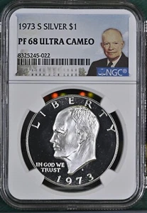 1973 S Silver Eisenhower Dollar $1 NGC PF 68 Ultra Cameo - Picture 1 of 2
