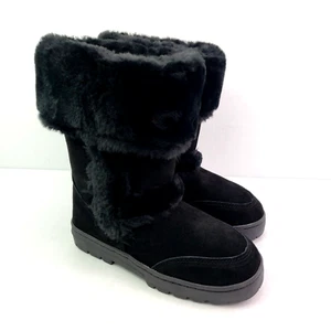 Style & Co Witty Womens Size 6 Black Leather Mid Calf Faux Fur Snow Winter Boots - Picture 1 of 10