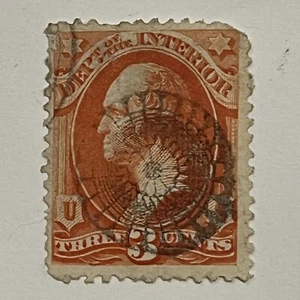 FANCY CANCEL 1873/1879 U.S. 3C STAMP #O17 OR #O98 INTERIOR WHEEL FLOWER POSTMARK - Picture 1 of 2