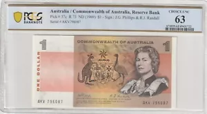 Australia 1969 1 Dollar PCGS Certified Banknote UNC 63 Pick 37c R73 - Picture 1 of 2