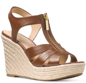 Neu Michael Kors Berkley Leder Espadrille Keilabsatz Sandale Plateau Gepäckriemen  - Bild 1 von 4