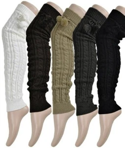 Wool Autumn Winter Women Girls Warm Knit High Knee Leg Warmers Socks Boot - Picture 1 of 6
