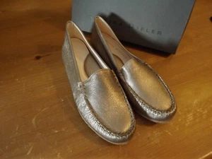 NEW Petra Dieler LEATHER GOLD SHOE loafer SIZE 8 1/2 mocassin EU40 US size 8.5 - Picture 1 of 11