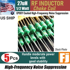 5 Stück 27 μH 1/2 W Induktivität Epoxid beschichtet RF Drosselspule | US-Versand - Bild 1 von 5