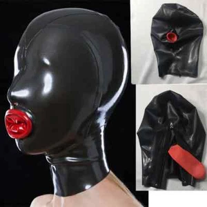Erotische Latex Kapuze Offene Nase Zurück Reißverschluss Gummimaske Cosplay Prop - Bild 1 von 12